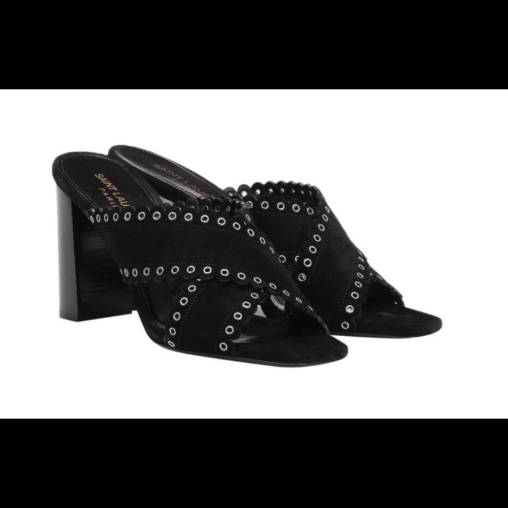 Saint Laurent Black Suede Sandal Mules